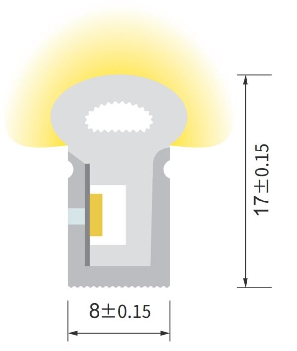 Solder-free 8x17mm side bending IP67 led neon flex cross section