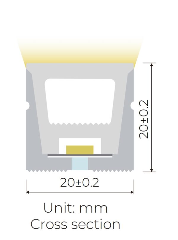 Hanky Top Bending IP67 20x20mm led neonflex size diagram